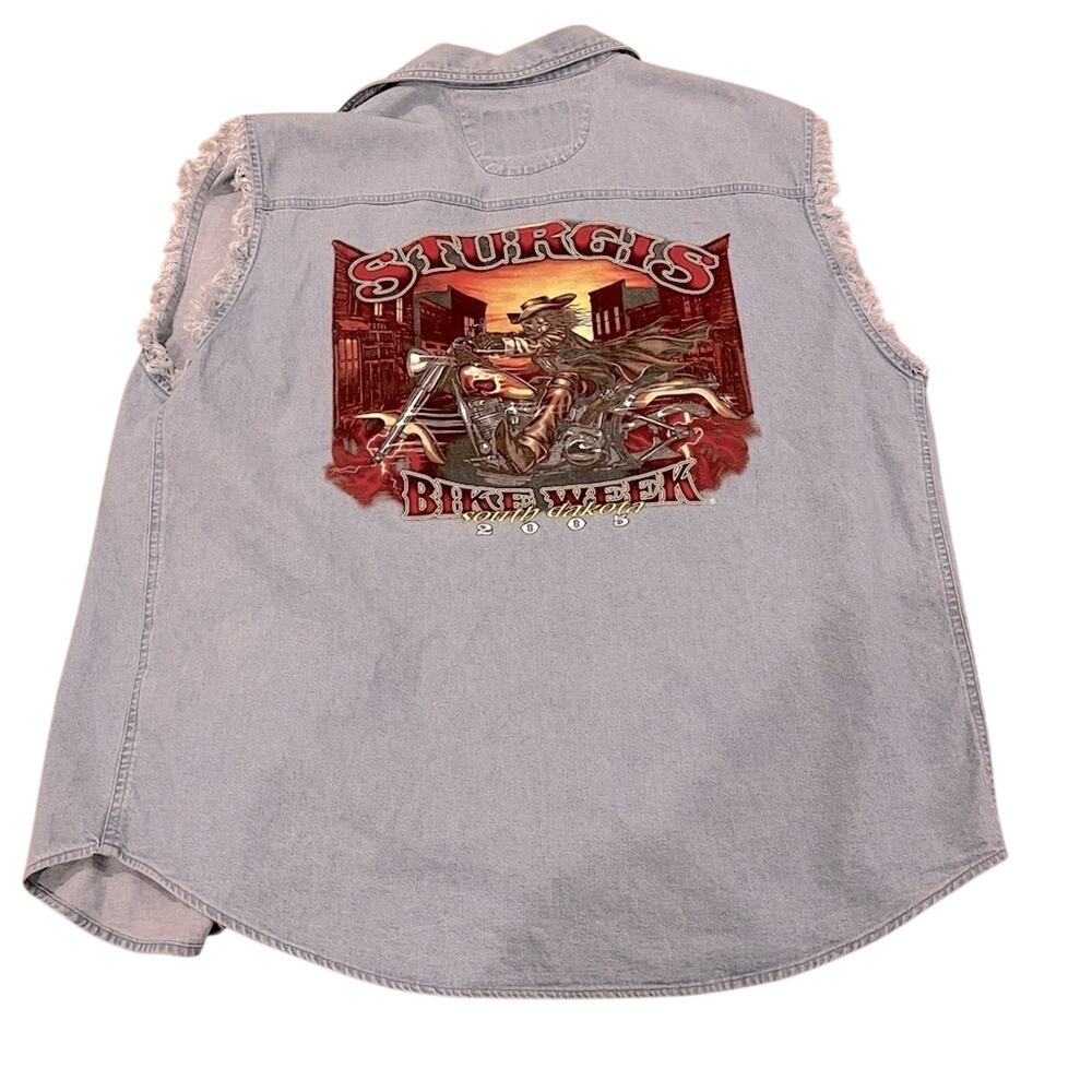 Sturgis 2005 South Dakota Bike Week Denim Biker Vest Skeleton Rider XL